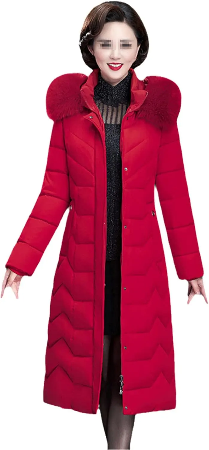 Long Women's Winter Jackets Hooded Female Parkas With Fur Collar Office Ladies Slim Cotton Padded Thick Coat