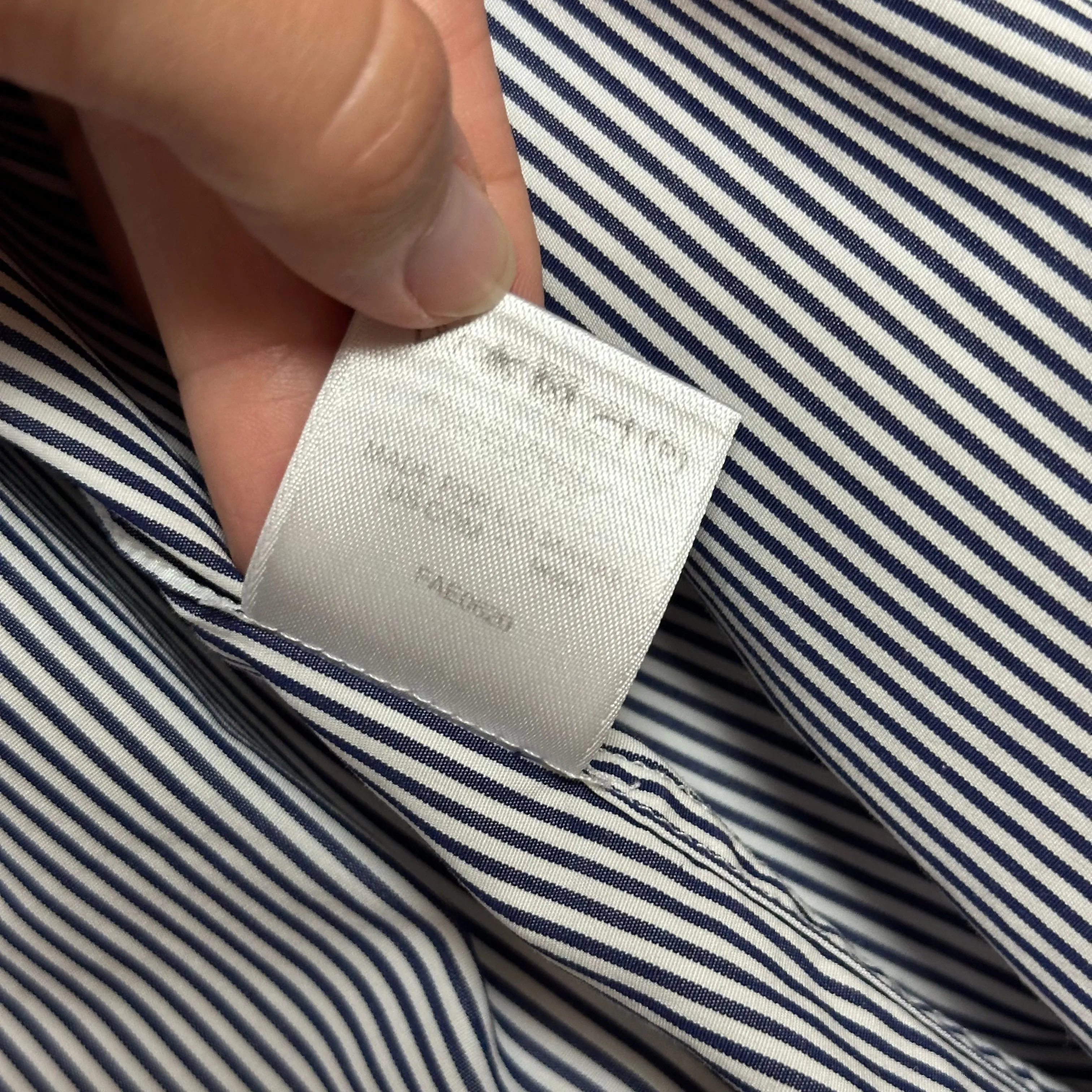 Loro Piana Button Up Shirt Collared Long Sleeve Striped Navy Blue and white Cotton Silk