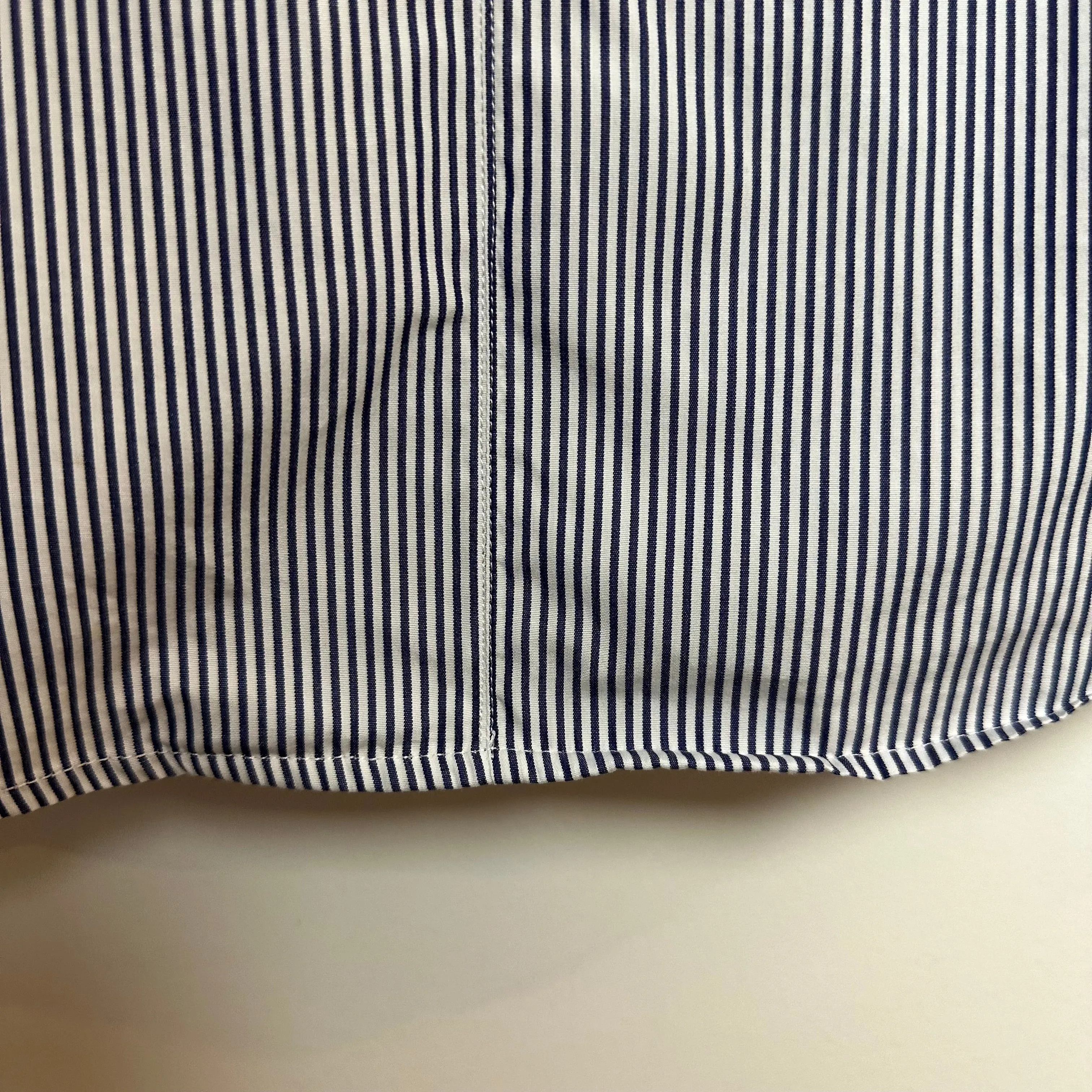Loro Piana Button Up Shirt Collared Long Sleeve Striped Navy Blue and white Cotton Silk