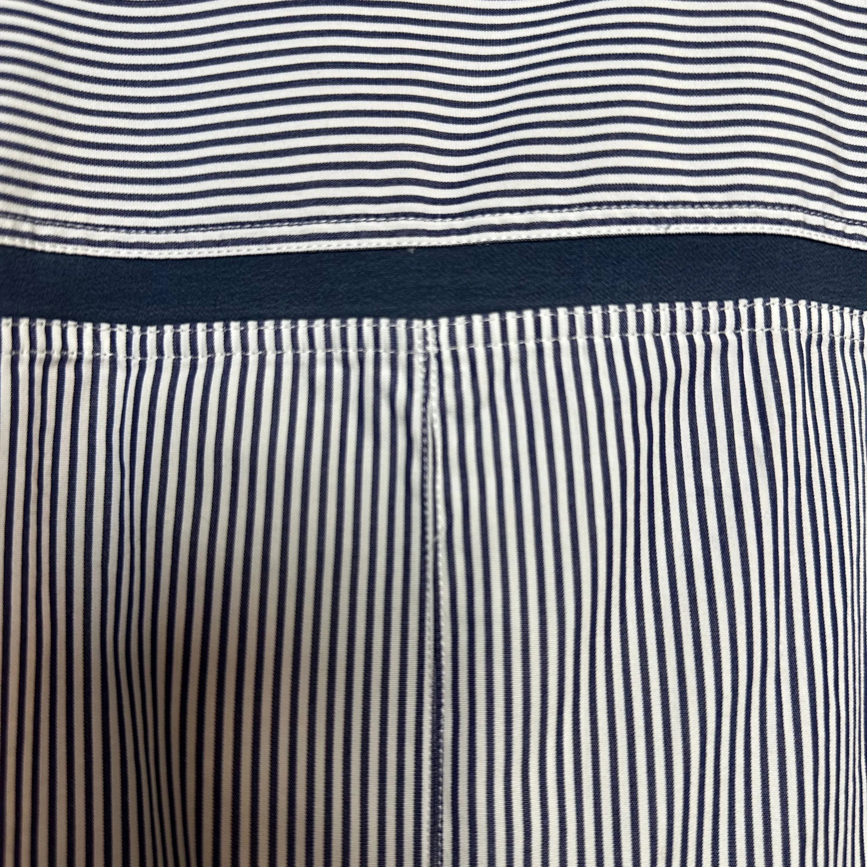 Loro Piana Button Up Shirt Collared Long Sleeve Striped Navy Blue and white Cotton Silk