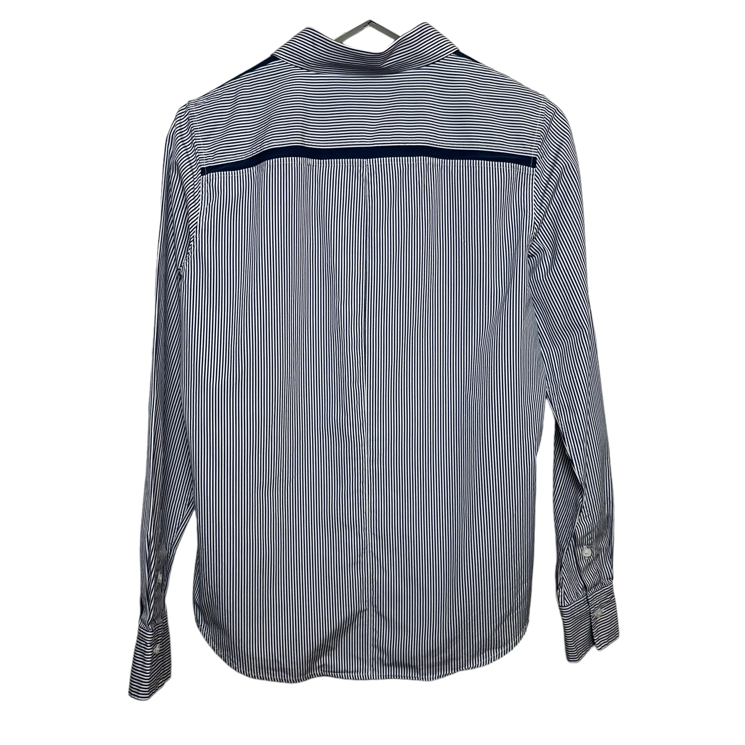 Loro Piana Button Up Shirt Collared Long Sleeve Striped Navy Blue and white Cotton Silk