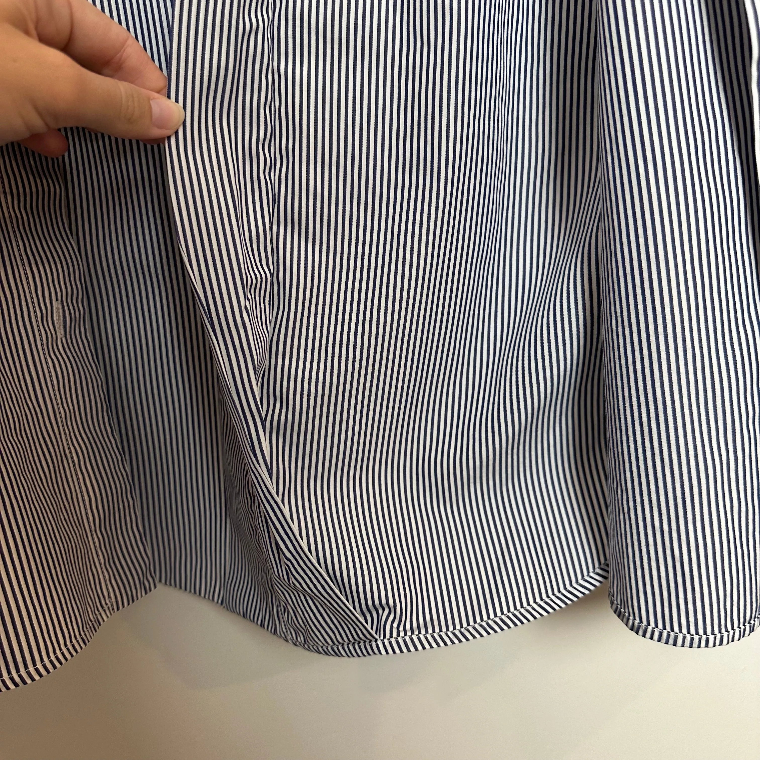 Loro Piana Button Up Shirt Collared Long Sleeve Striped Navy Blue and white Cotton Silk