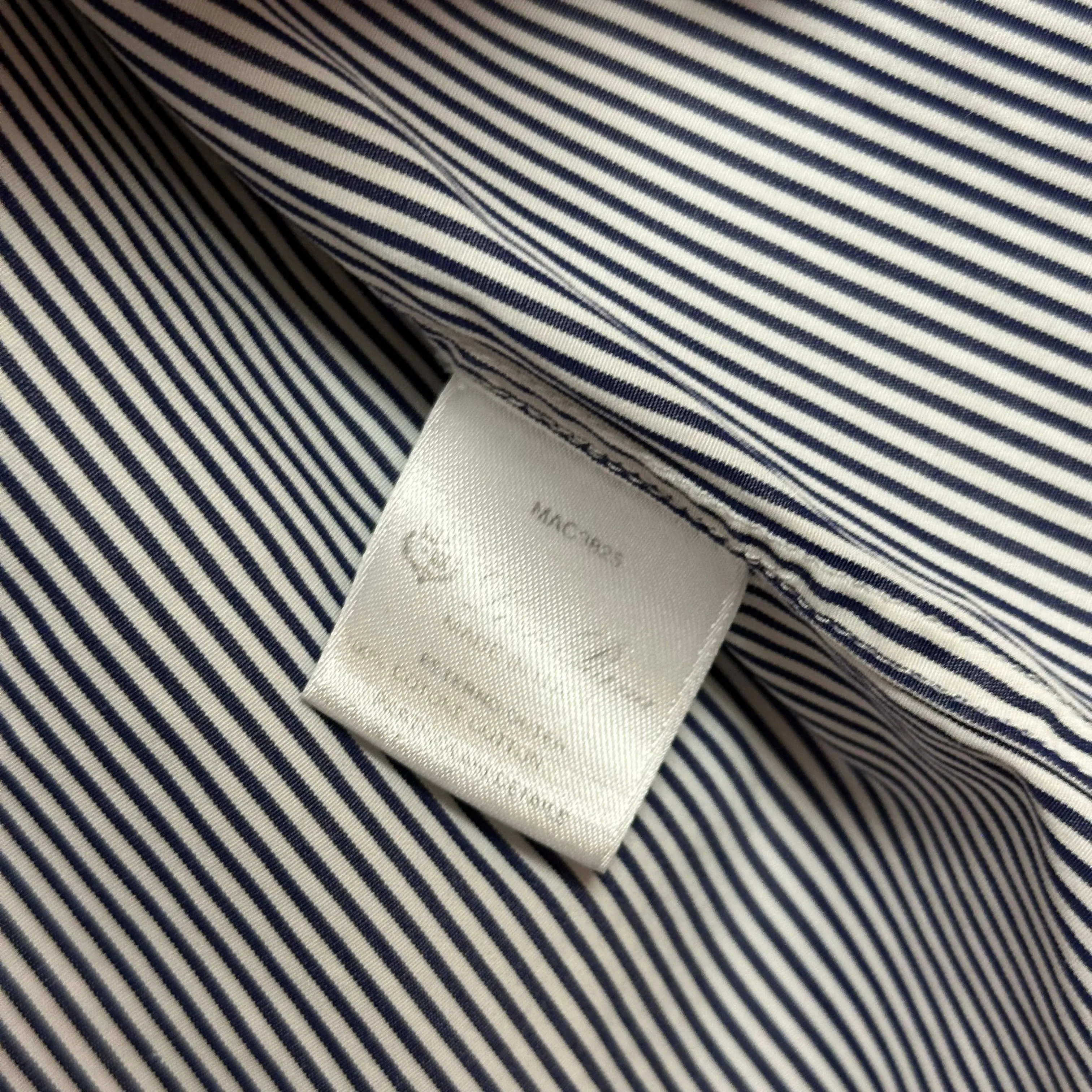 Loro Piana Button Up Shirt Collared Long Sleeve Striped Navy Blue and white Cotton Silk