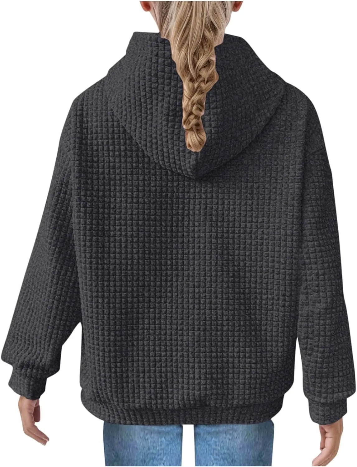 LRMQS Cute Hoodies for Teen Girls Trendy Preppy Waffle Hooded Sweatshirts Oversized Long Sleeve Sweater Tween Girl Clothes