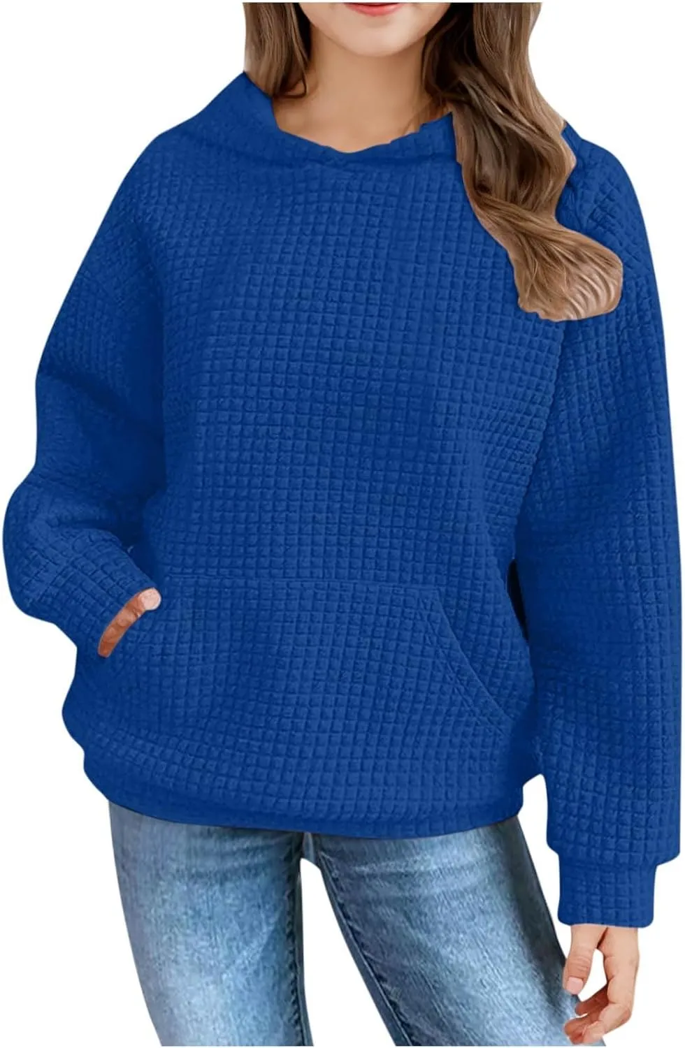 LRMQS Cute Hoodies for Teen Girls Trendy Preppy Waffle Hooded Sweatshirts Oversized Long Sleeve Sweater Tween Girl Clothes