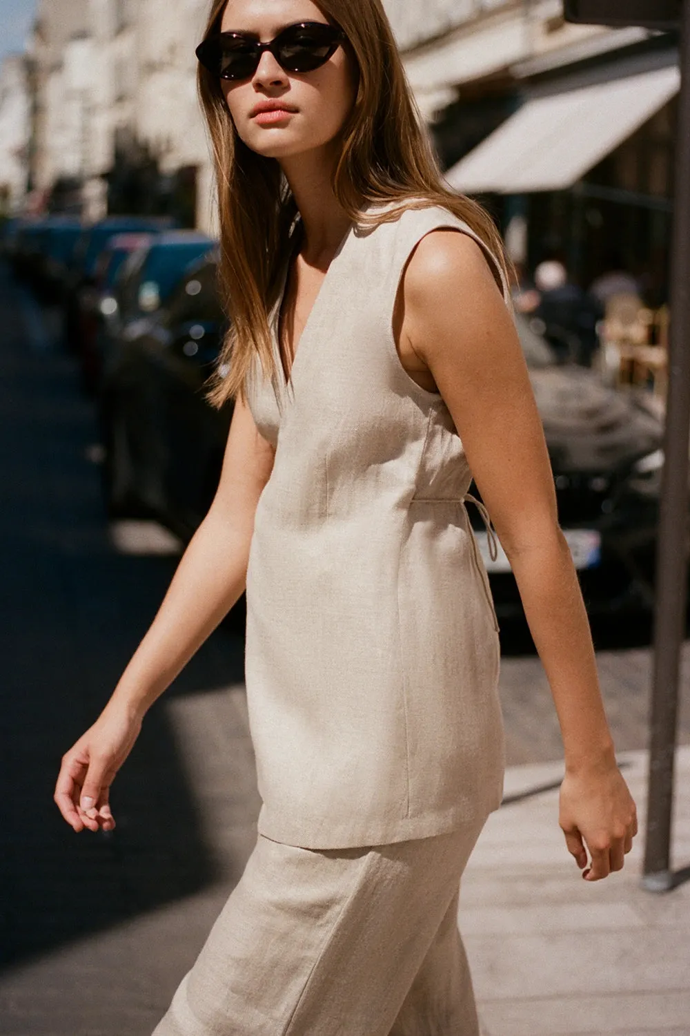 Lulea Wrap Vest Oatmeal - Final Sale