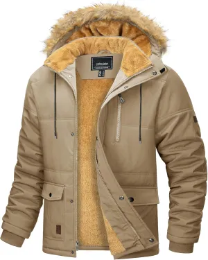 MAGCOMSEN Men's Fleece Lined Parka Jacket Hooded Puffer Jacket Warm Winter Coat Thicken Fur Jackets Windproof Coats