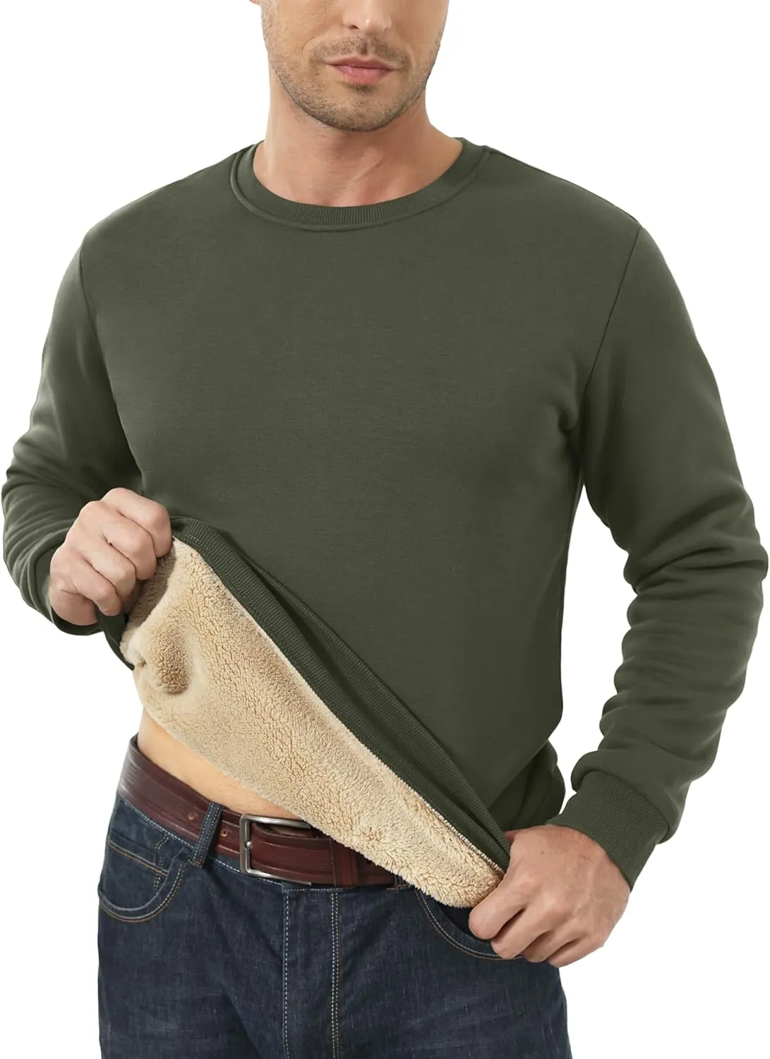 MAGCOMSEN Men's Sherpa Lined Sweatshirts Fleece Pullover Basic Tops Warm Crewneck Winter Sweatshirt