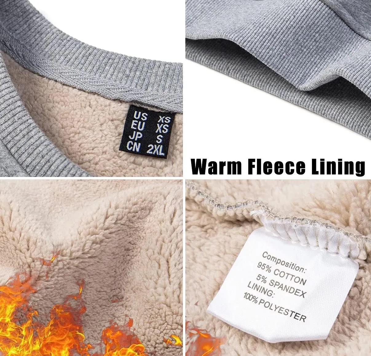 MAGCOMSEN Men's Sherpa Lined Sweatshirts Fleece Pullover Basic Tops Warm Crewneck Winter Sweatshirt