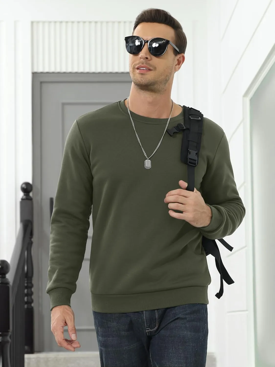 MAGCOMSEN Men's Sherpa Lined Sweatshirts Fleece Pullover Basic Tops Warm Crewneck Winter Sweatshirt