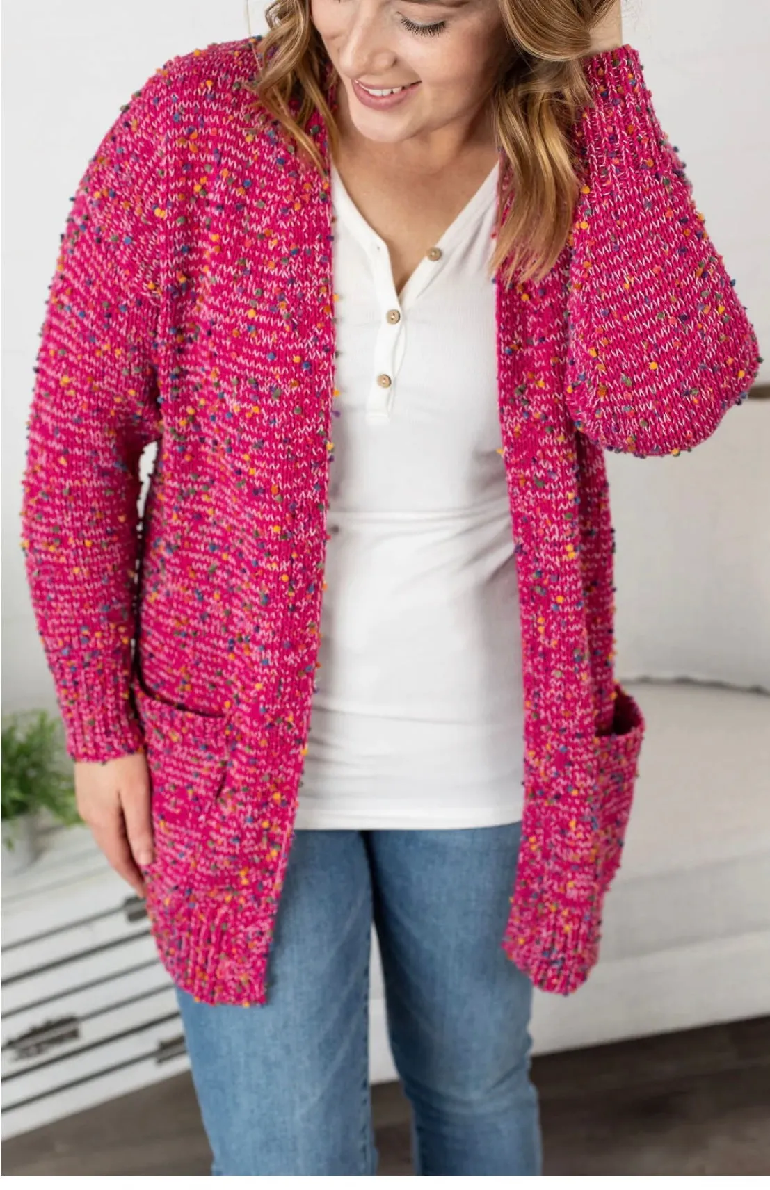 Magenta Confetti Dot Cardigan