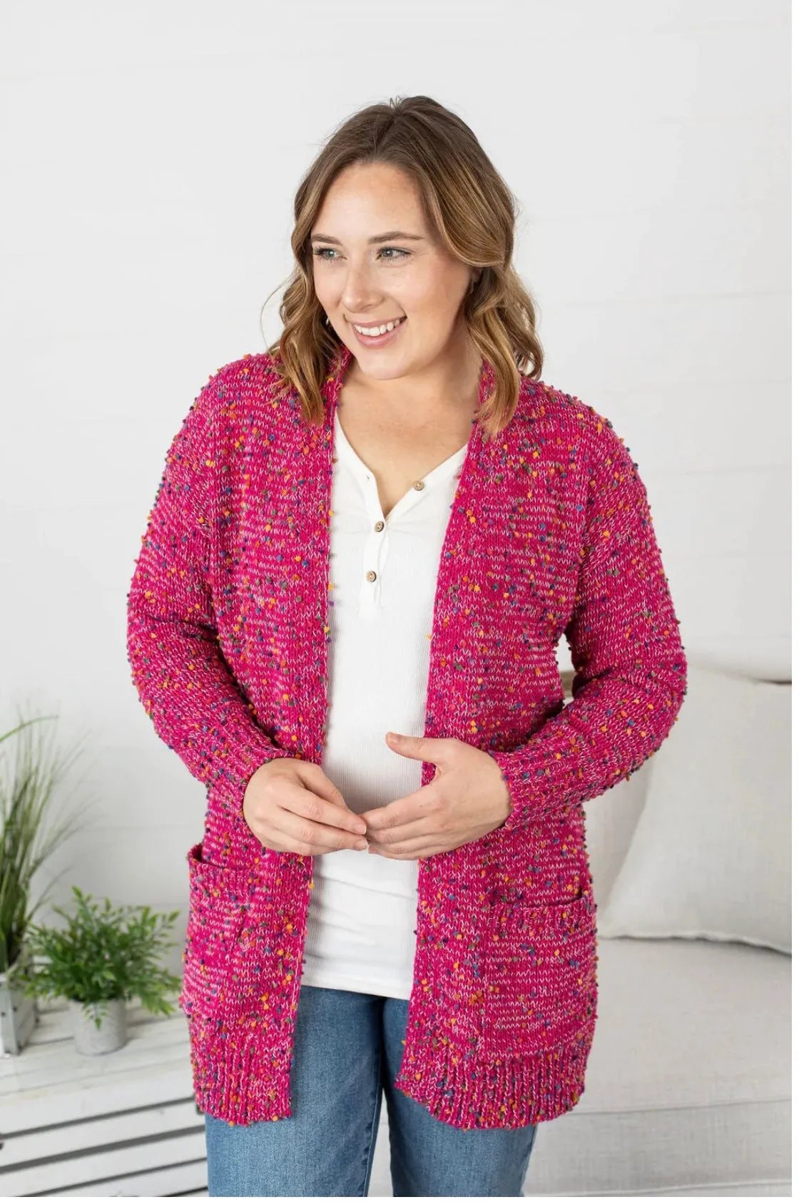 Magenta Confetti Dot Cardigan