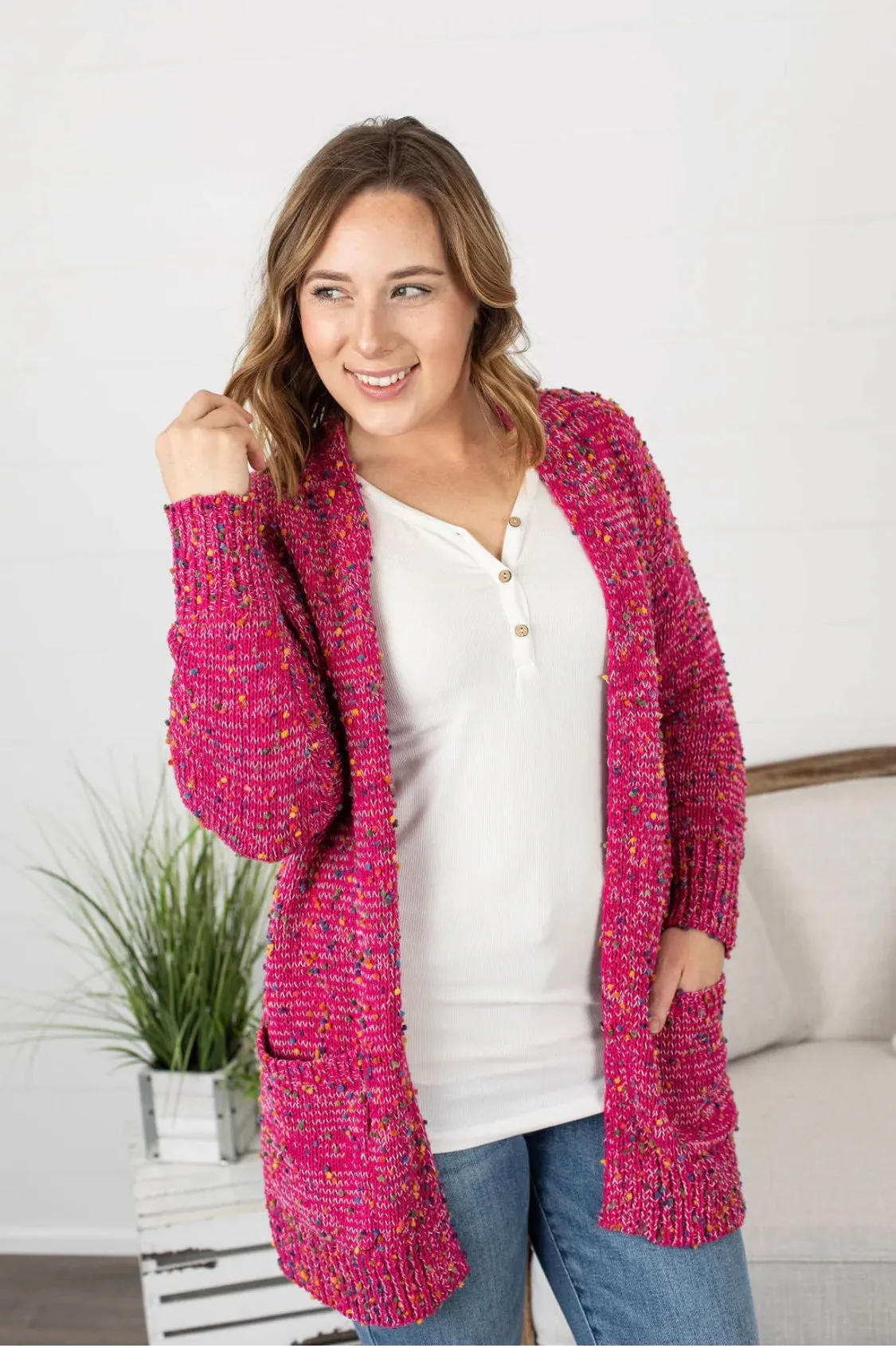 Magenta Confetti Dot Cardigan