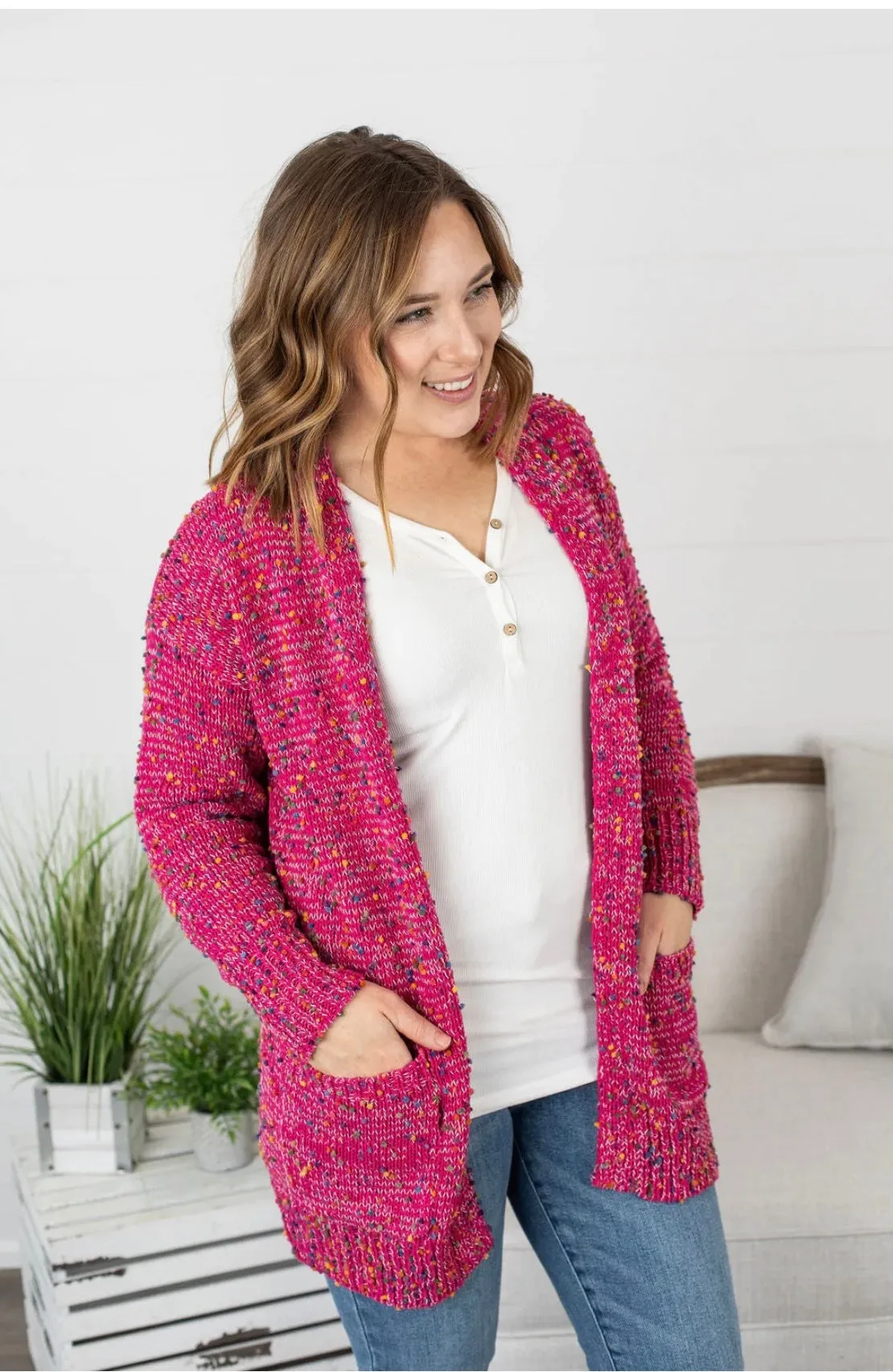 Magenta Confetti Dot Cardigan
