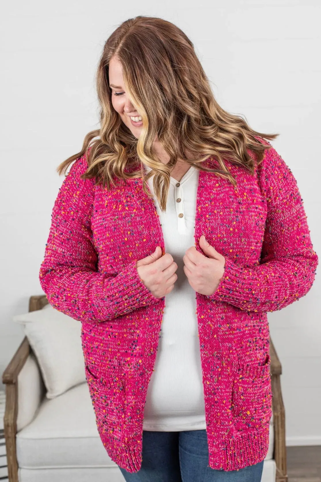 Magenta Confetti Dot Cardigan