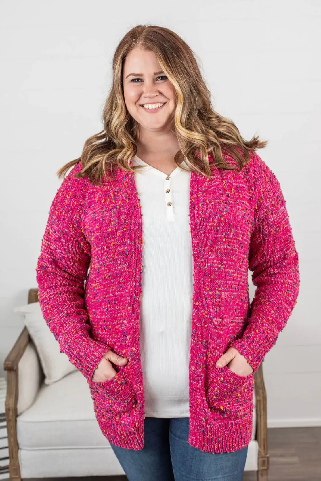 Magenta Confetti Dot Cardigan