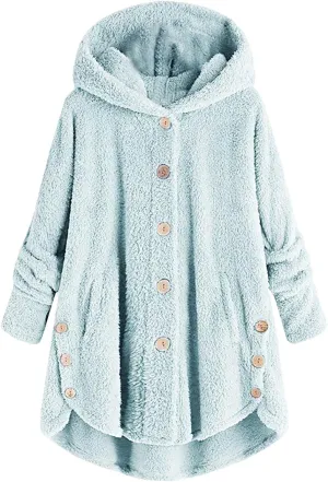 maisdgop Fleece Jackets for Women Cute Cat Ear Fleece Hooded Sweatshirt Solid Warm Winter Oversized Outwear With Pockets