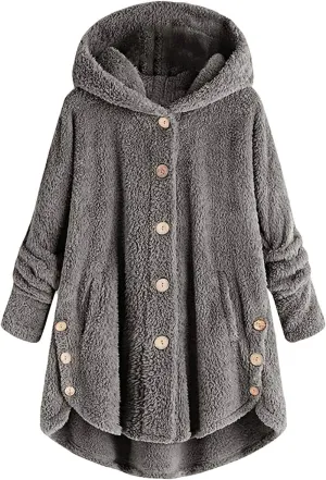 maisdgop Fleece Jackets for Women Cute Cat Ear Fleece Hooded Sweatshirt Solid Warm Winter Oversized Outwear With Pockets