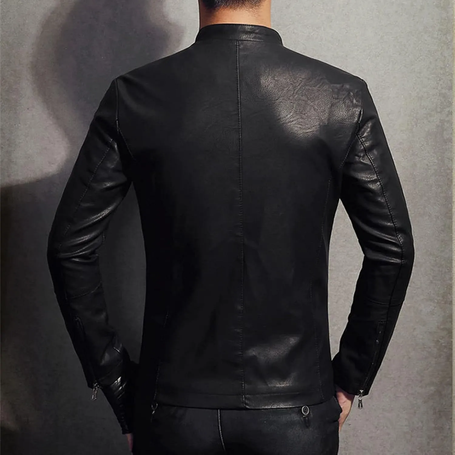 Maiyifu-GJ Men's Faux Leather Lambskin Biker Jacket Winter Warm Motorcycle Outwear Fleece Lined PU Leather Full Zip Jackets