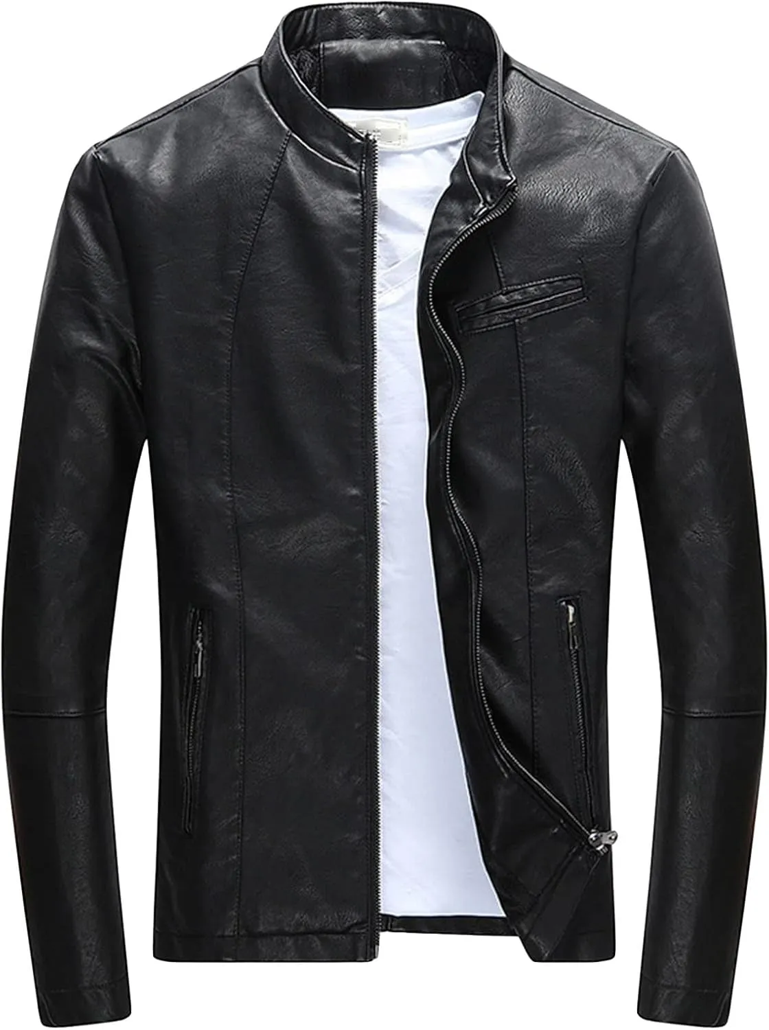 Maiyifu-GJ Men's Faux Leather Lambskin Biker Jacket Winter Warm Motorcycle Outwear Fleece Lined PU Leather Full Zip Jackets