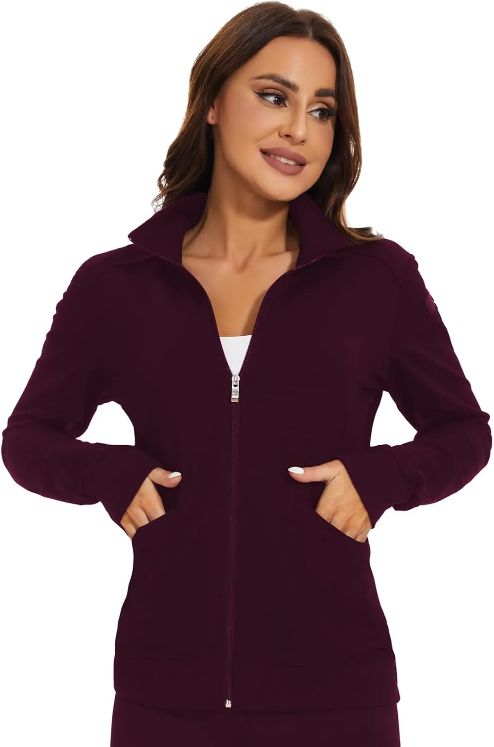 Meanzoo Women's Scrubs Jacket Zip Front Warm-up Jacket
