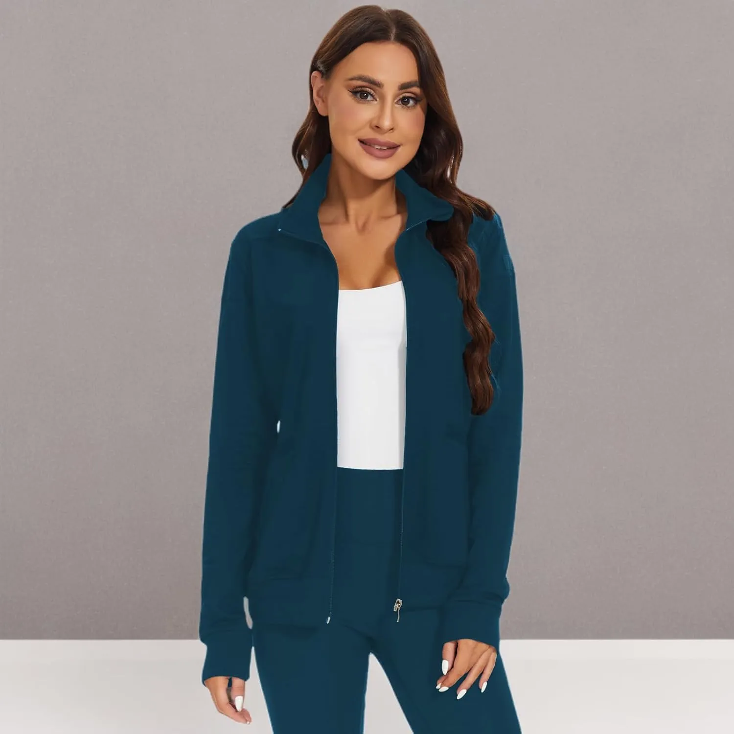 Meanzoo Women's Scrubs Jacket Zip Front Warm-up Jacket