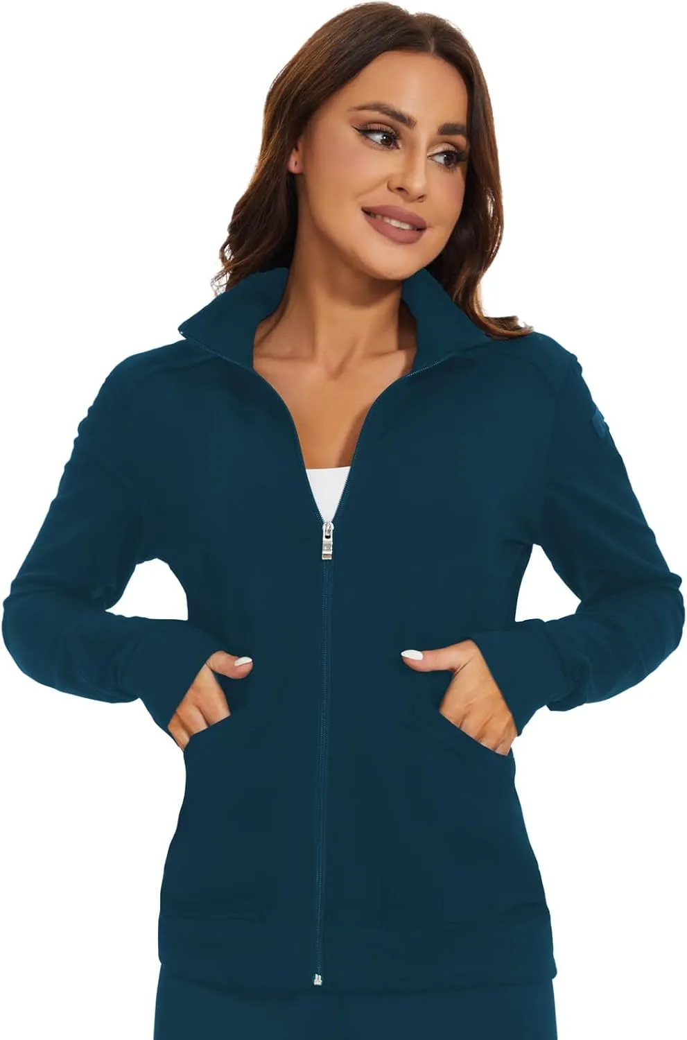 Meanzoo Women's Scrubs Jacket Zip Front Warm-up Jacket