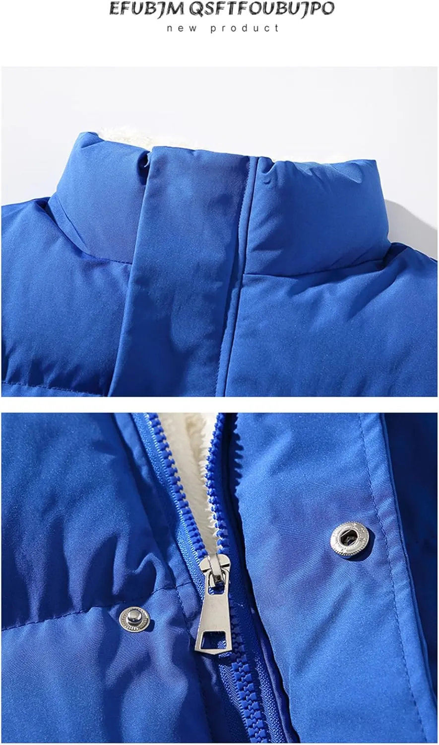 Men Fall Winter Cotton Padded Jacket Coat Thickened Loose Standing Collar Flannel Lining Wadded Jacket