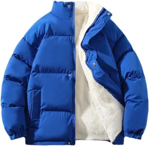 Men Fall Winter Cotton Padded Jacket Coat Thickened Loose Standing Collar Flannel Lining Wadded Jacket