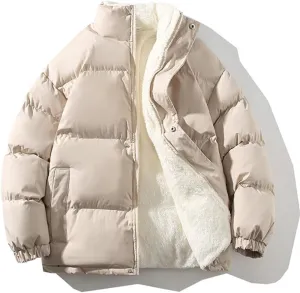 Men Fall Winter Cotton Padded Jacket Coat Thickened Loose Standing Collar Flannel Lining Wadded Jacket