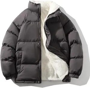 Men Fall Winter Cotton Padded Jacket Coat Thickened Loose Standing Collar Flannel Lining Wadded Jacket