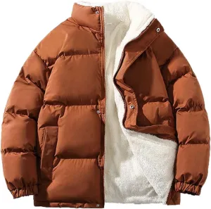Men Fall Winter Cotton Padded Jacket Coat Thickened Loose Standing Collar Flannel Lining Wadded Jacket