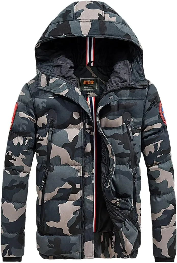Men Warm Coat Thickens Military Overcoat Windbreaker Parka Fleece Cotton-Padded