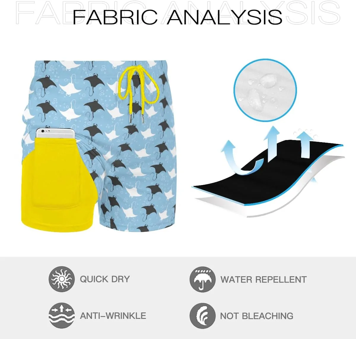 Men's Beach Volleyball Shorts Manta Ray Patterned Aqua Shorts Comfortable Fit Casual Daily Wear
