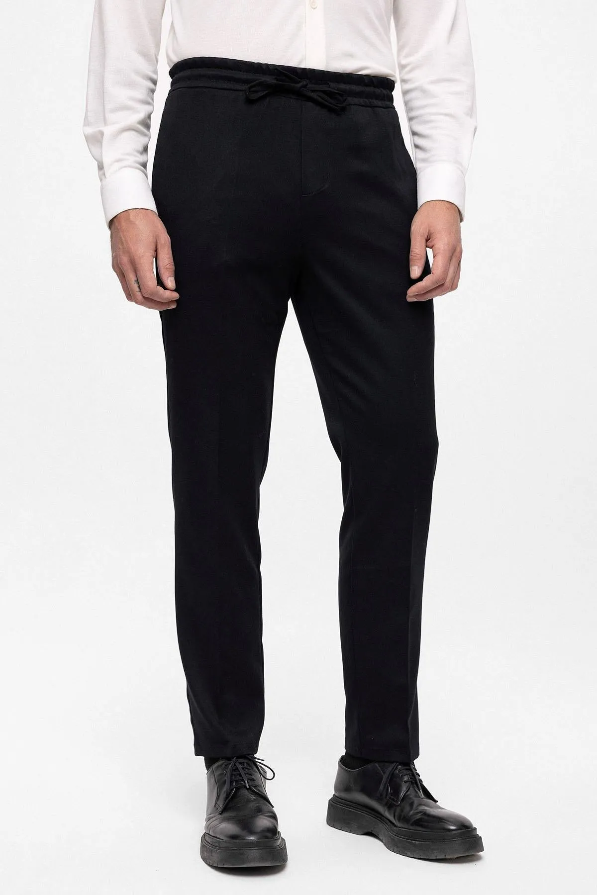 Men's Black Elastic High Waist  Trousers - Wessi