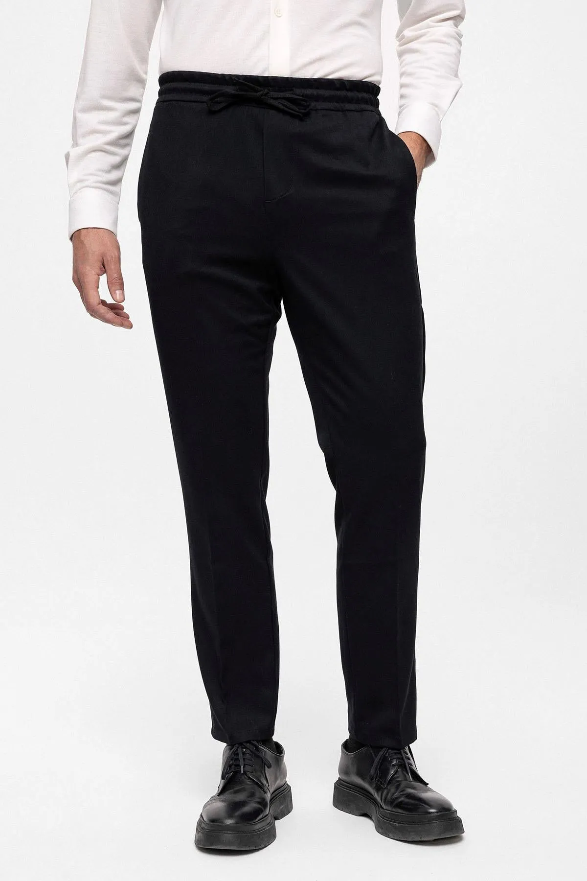 Men's Black Elastic High Waist  Trousers - Wessi