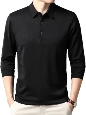 Men's Business Casual Polo Shirt Long Sleeve T-Shirt Spring Comfortable Solid Cotton Shirt Tops