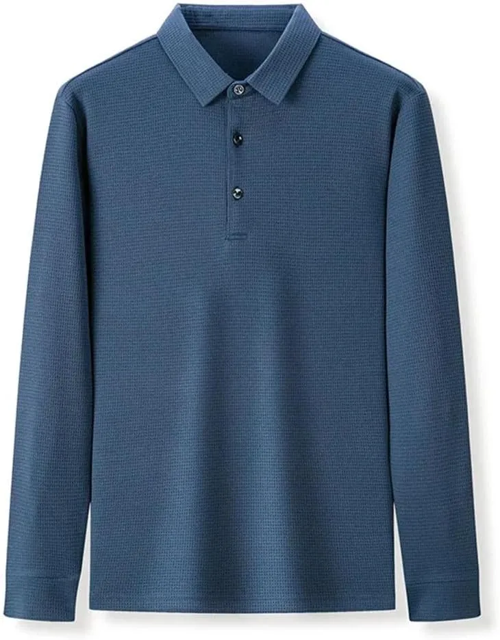 Men's Business Casual Polo Shirt Long Sleeve T-Shirt Spring Comfortable Solid Cotton Shirt Tops