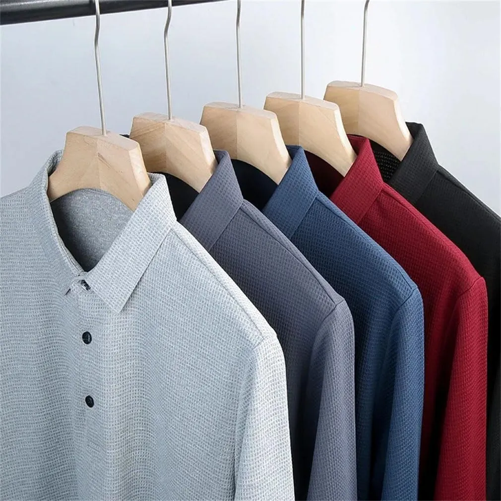 Men's Business Casual Polo Shirt Long Sleeve T-Shirt Spring Comfortable Solid Cotton Shirt Tops