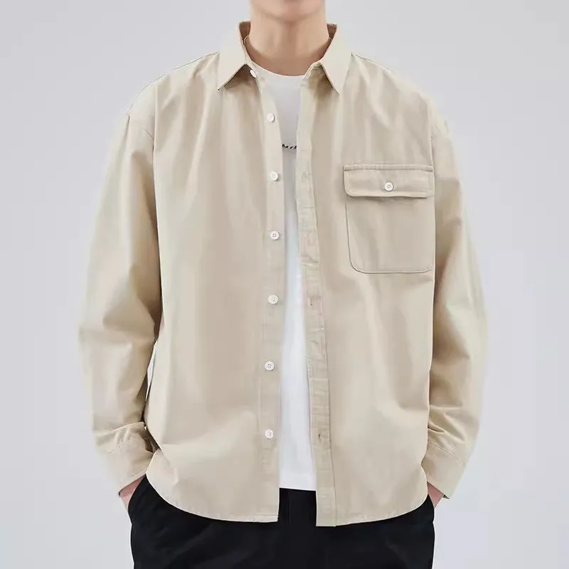Mens Button-Down Shirt  100% Cotton  Relaxed Fit  Long Sleeve Chest Pocket
