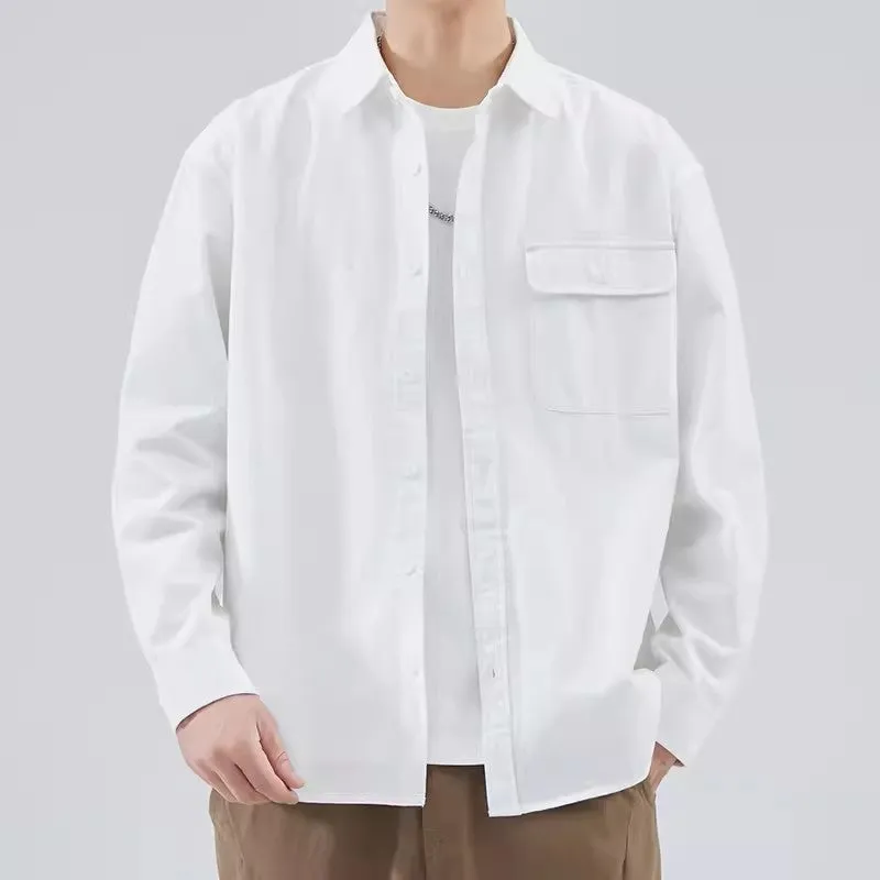 Mens Button-Down Shirt  100% Cotton  Relaxed Fit  Long Sleeve Chest Pocket