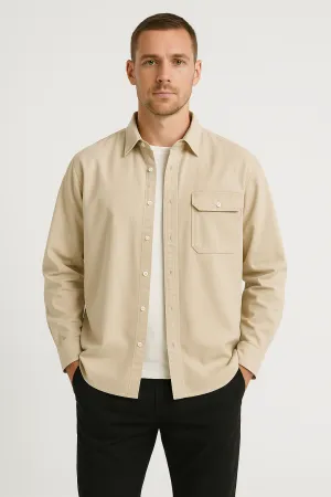 Mens Button-Down Shirt  100% Cotton  Relaxed Fit  Long Sleeve Chest Pocket