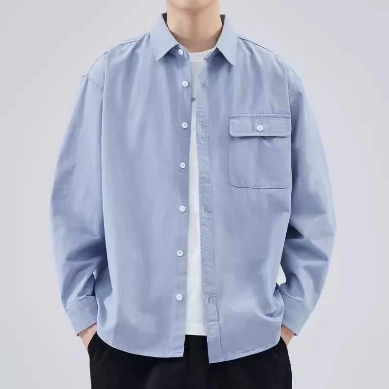 Mens Button-Down Shirt  100% Cotton  Relaxed Fit  Long Sleeve Chest Pocket