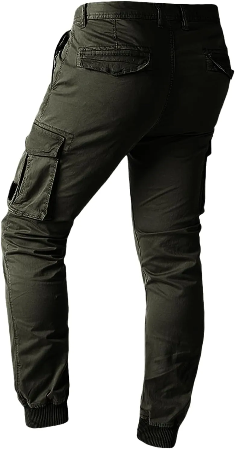 Mens Casual Cargo Pants Tactical Lightweight Sweatpants Fashion Stretch Waist Overalls Workout Slim Fit Trousers