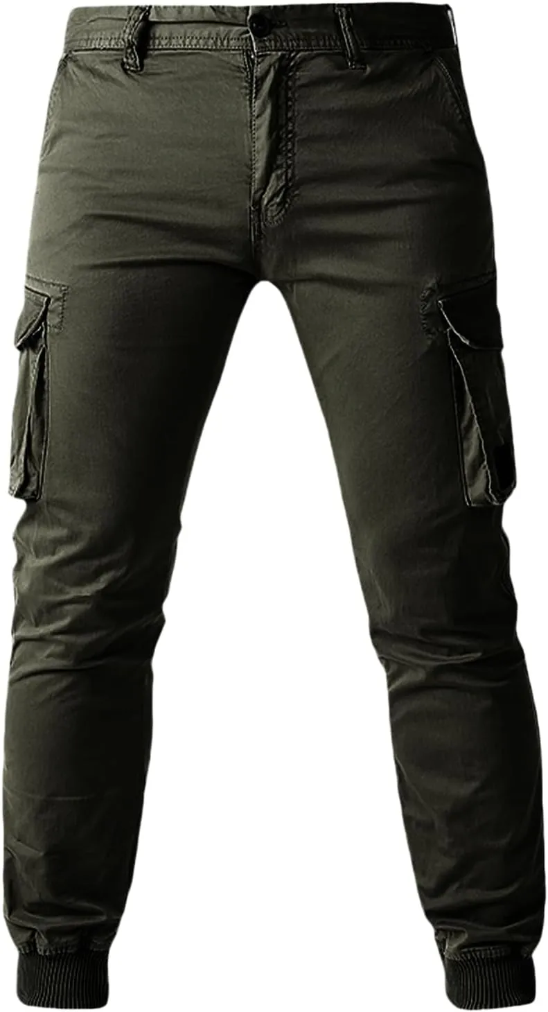 Mens Casual Cargo Pants Tactical Lightweight Sweatpants Fashion Stretch Waist Overalls Workout Slim Fit Trousers