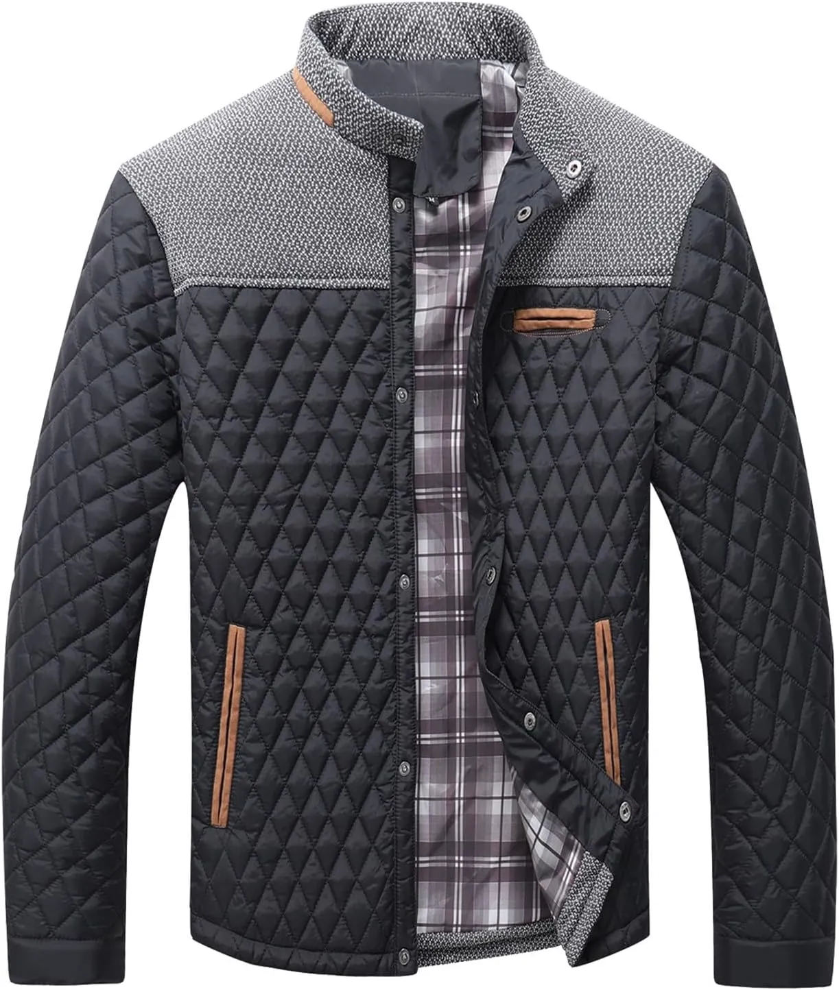 Mens Coat Trend Personality Machine Quilted Clothing Plaid Patchwork Cotton Padded Jacket Men's Ski Jackets plus