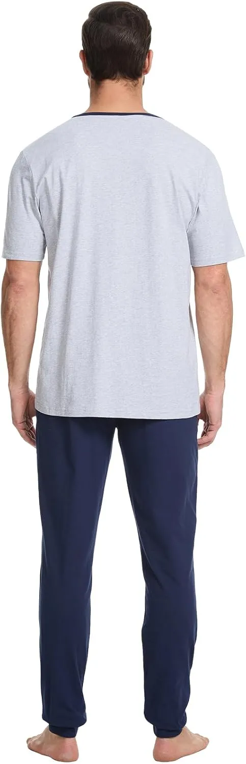 Men's Pajama Set with Henley Neckline 100% Cotton Soft and Comfortable Nightwear 2-Piece Lounge Set