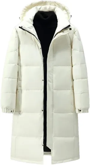 Men's Winter Long Down Coats Hooded Casual Thicker Warm Puffer Jackets Quilted Padded Cotton Parkas