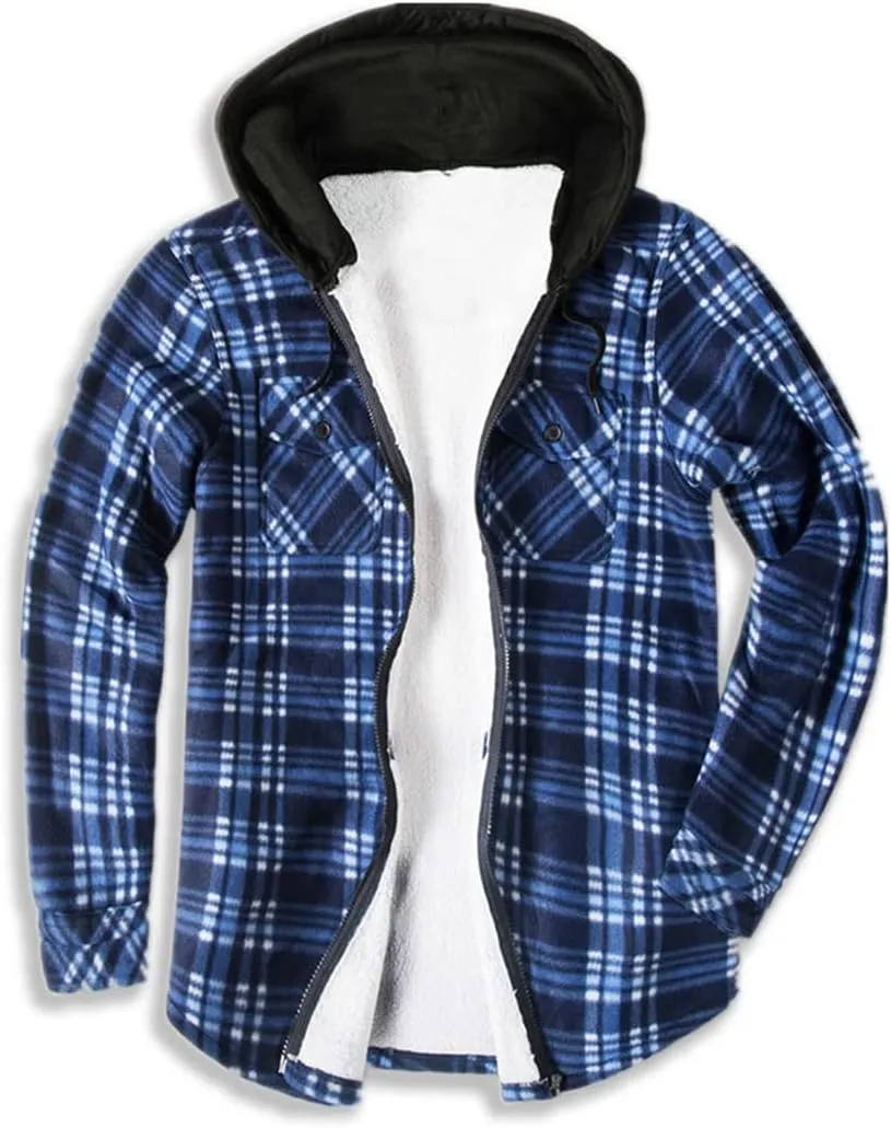 Mens Winter Warm Flannel Plaid Sherpa Padded Cotton Jackets Zip Up Heavyweight Thermal Lined Button Jacket Coat