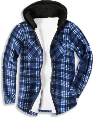 Mens Winter Warm Flannel Plaid Sherpa Padded Cotton Jackets Zip Up Heavyweight Thermal Lined Button Jacket Coat